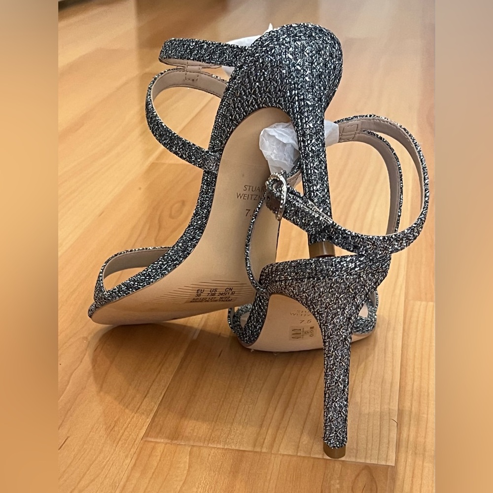 Stuart Weitzman Crystal Buckle 95 Glitter Sandal - Picture 6 of 8